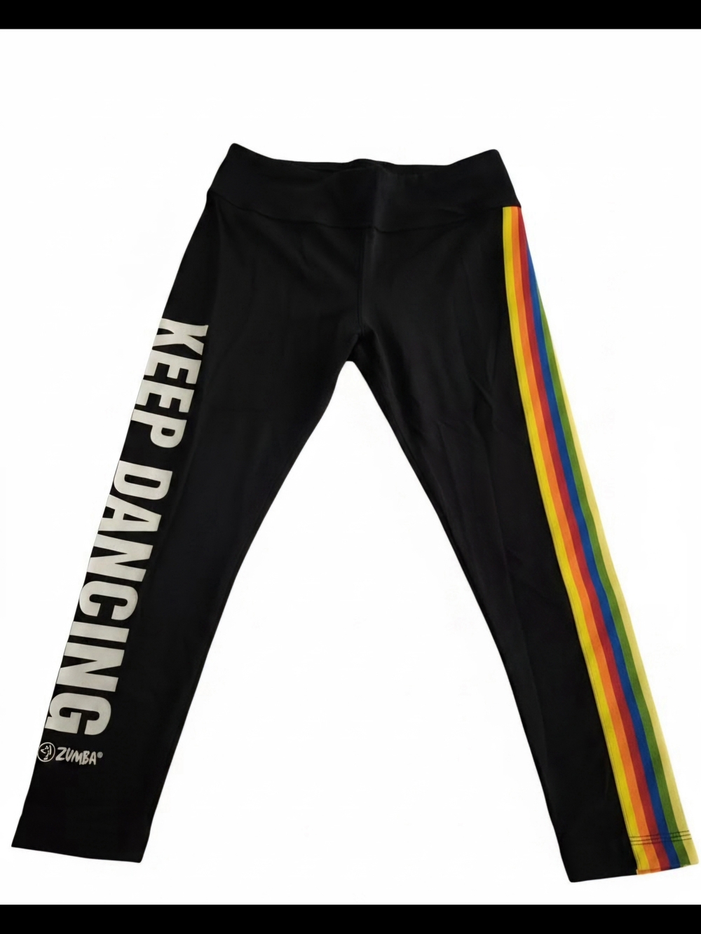 Zumba Wear Black Leggings with Rainbow Side Stripe - Keep Dancing Size SMALL